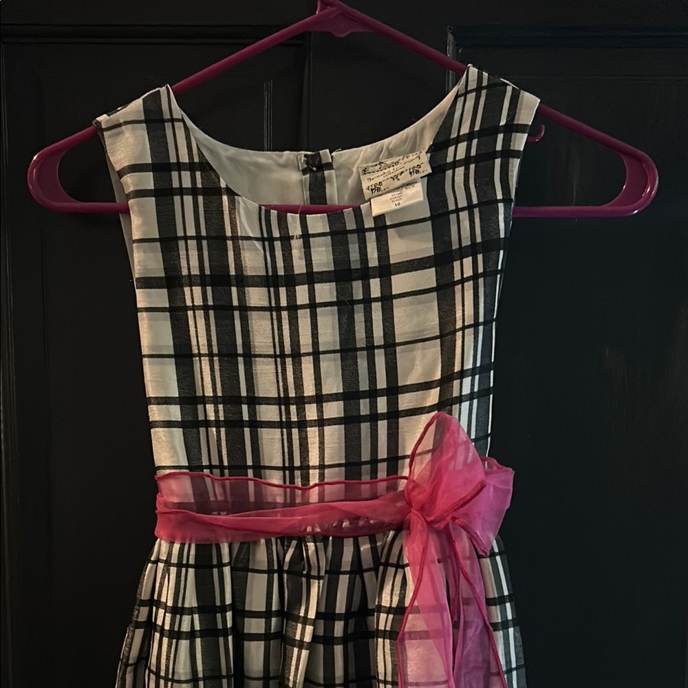 Plaid Kids Dress with Pink Bow
